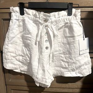 Bella Dahl Paper Bag waist shorts white linen